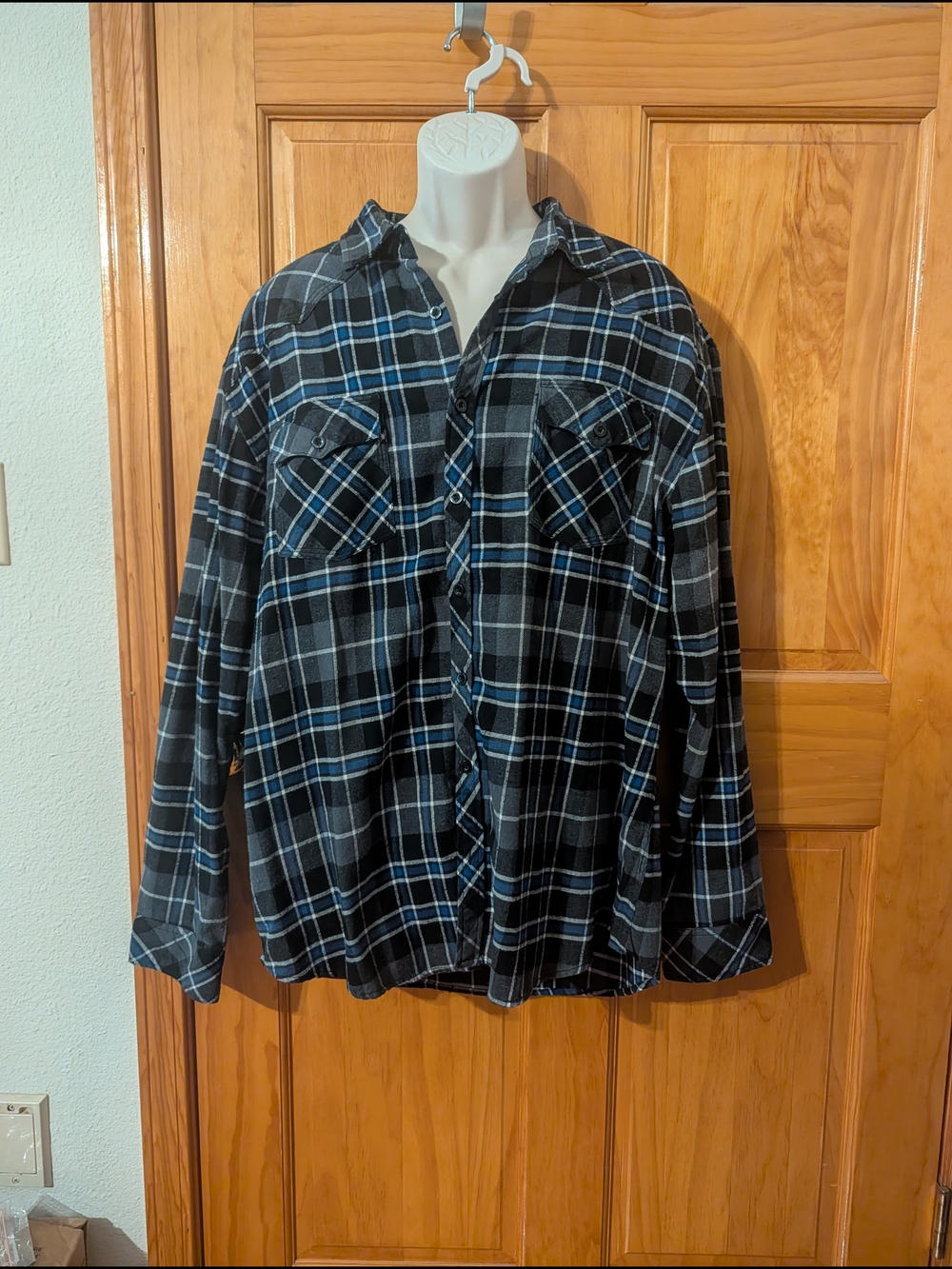 Reclaimed Vintage Black, Gray & Blue Plaid Button-Down Shirt